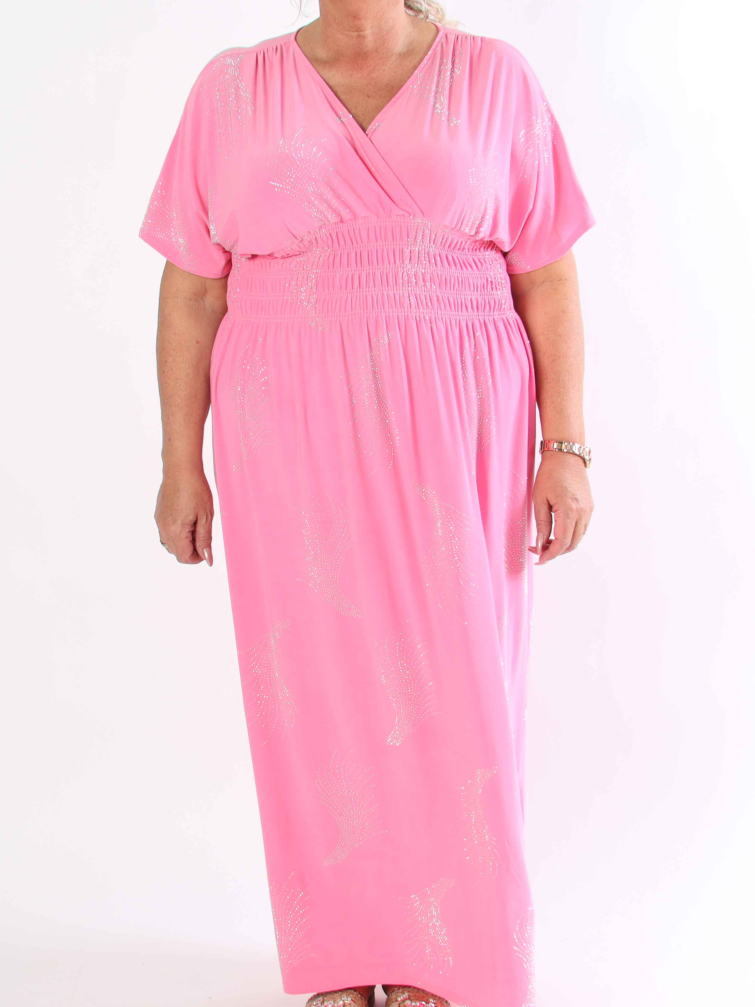 Pams Leaf Crystal - Lang elastisk plus size kjole med mønster af similisten